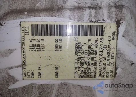 2012 Nissan Maxima 3.5 Sv z USA, uszkodzony, nr VIN 1N4AA5APXCC817429